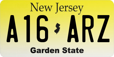 NJ license plate A16ARZ