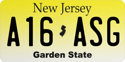 NJ license plate A16ASG