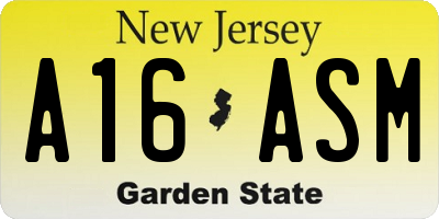 NJ license plate A16ASM