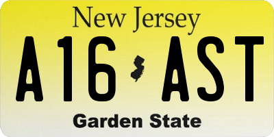 NJ license plate A16AST