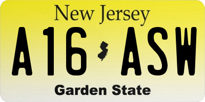 NJ license plate A16ASW