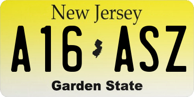 NJ license plate A16ASZ
