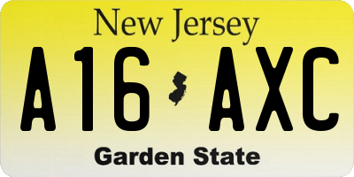 NJ license plate A16AXC