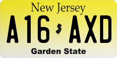NJ license plate A16AXD
