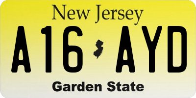 NJ license plate A16AYD