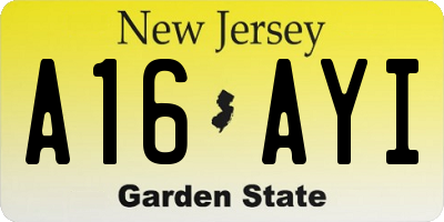NJ license plate A16AYI