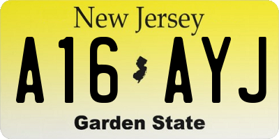 NJ license plate A16AYJ