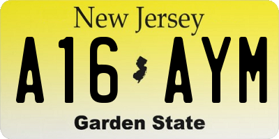 NJ license plate A16AYM