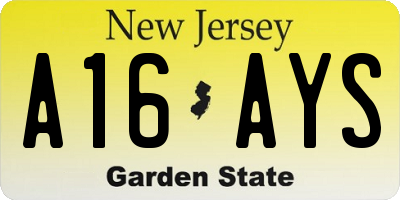 NJ license plate A16AYS