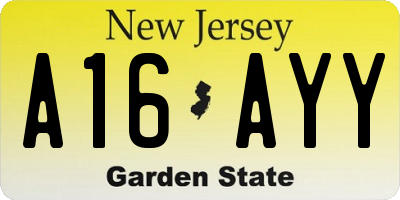 NJ license plate A16AYY