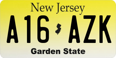 NJ license plate A16AZK