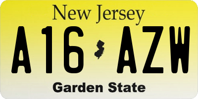 NJ license plate A16AZW