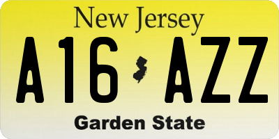 NJ license plate A16AZZ