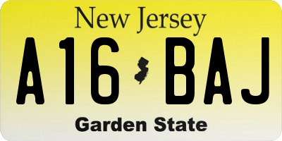 NJ license plate A16BAJ