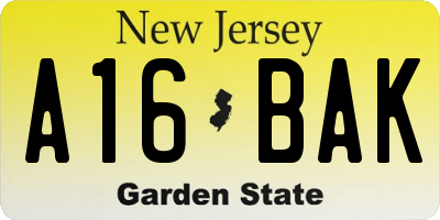 NJ license plate A16BAK
