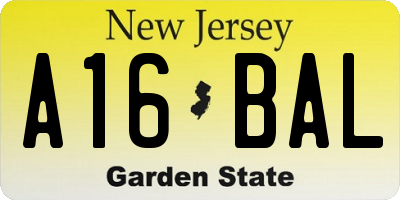 NJ license plate A16BAL