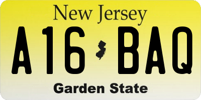 NJ license plate A16BAQ