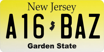 NJ license plate A16BAZ
