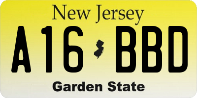 NJ license plate A16BBD