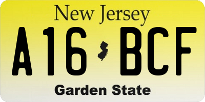 NJ license plate A16BCF