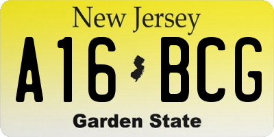 NJ license plate A16BCG