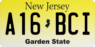 NJ license plate A16BCI