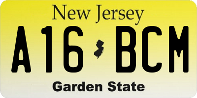 NJ license plate A16BCM