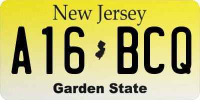 NJ license plate A16BCQ