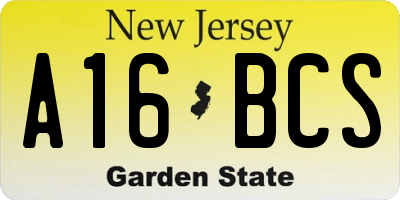 NJ license plate A16BCS