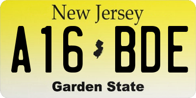 NJ license plate A16BDE