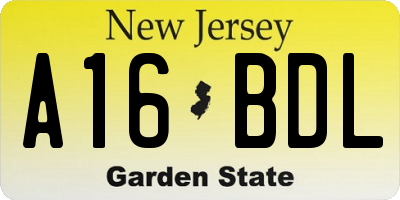 NJ license plate A16BDL