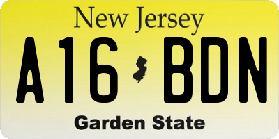 NJ license plate A16BDN