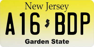 NJ license plate A16BDP