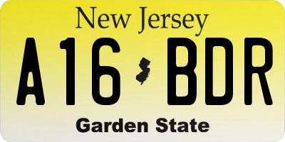 NJ license plate A16BDR