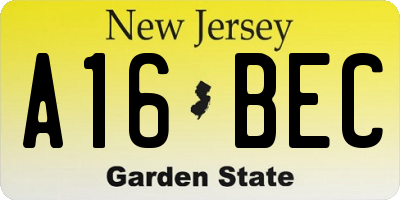 NJ license plate A16BEC