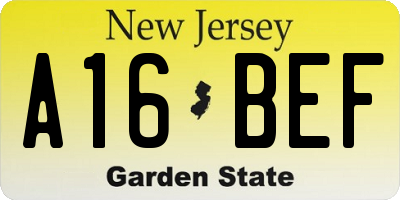 NJ license plate A16BEF