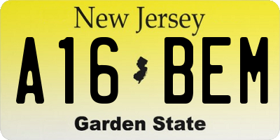 NJ license plate A16BEM