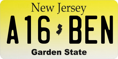 NJ license plate A16BEN