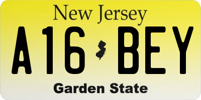 NJ license plate A16BEY