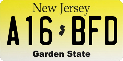 NJ license plate A16BFD