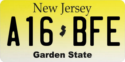 NJ license plate A16BFE