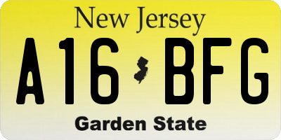 NJ license plate A16BFG