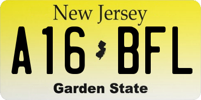 NJ license plate A16BFL