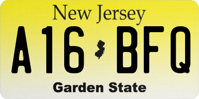 NJ license plate A16BFQ