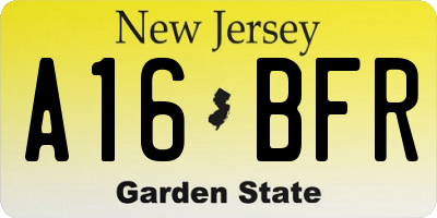 NJ license plate A16BFR