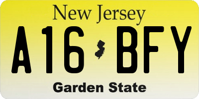 NJ license plate A16BFY