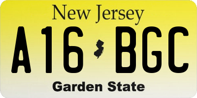 NJ license plate A16BGC