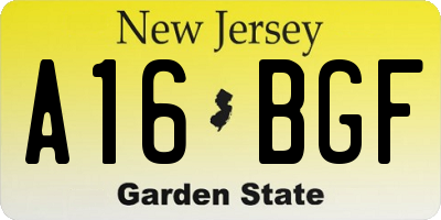NJ license plate A16BGF