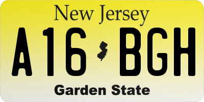 NJ license plate A16BGH