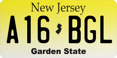 NJ license plate A16BGL